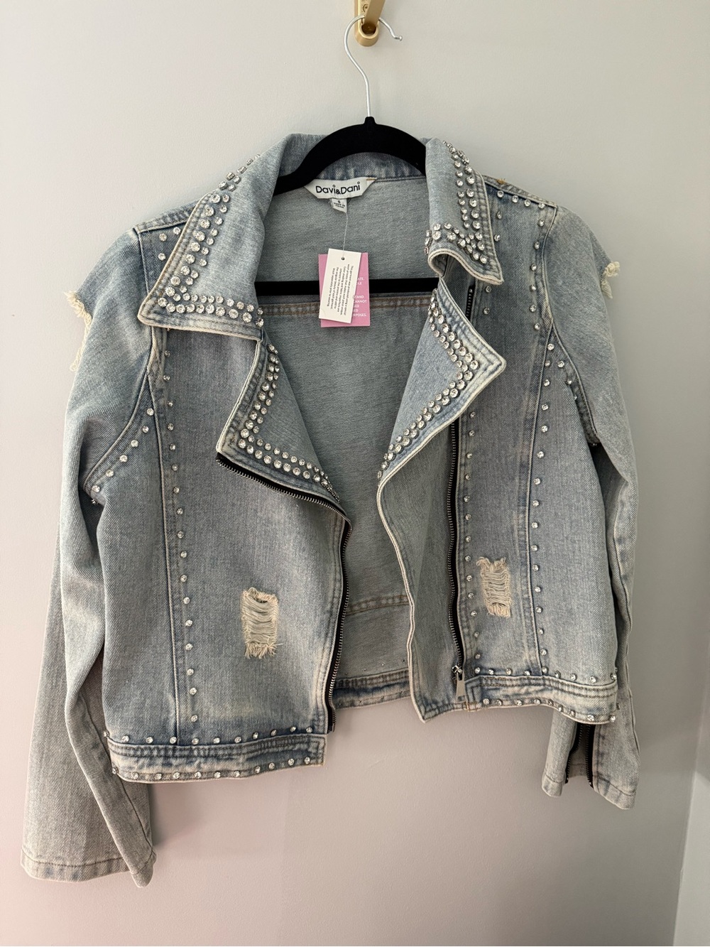 Studded Moto Denim Jacket Size Small
